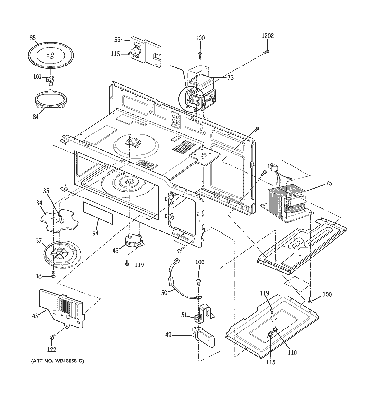 INTERIOR PARTS 1 Diagram and Parts List for JVM1542WF03  General Electric Microwave