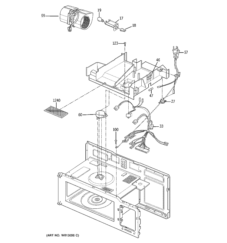 INTERIOR PARTS 2 Diagram and Parts List for JVM1542WF03  General Electric Microwave