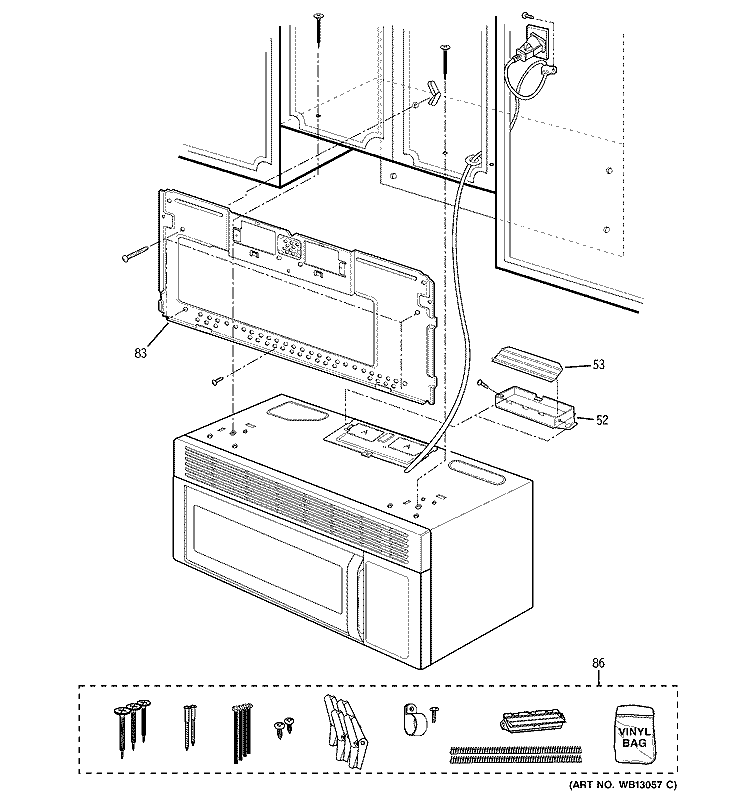 INSTALLATION PARTS Diagram and Parts List for JVM1542WF03  General Electric Microwave