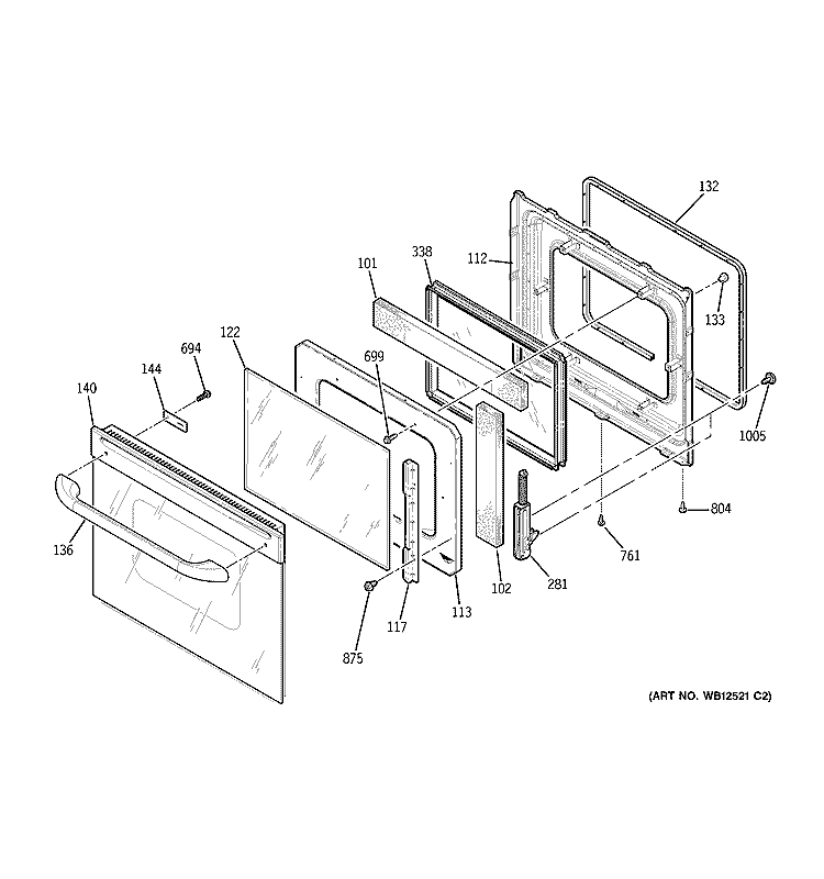 DOOR Diagram and Parts List for JCKP20WF2WW  General Electric Wall Oven