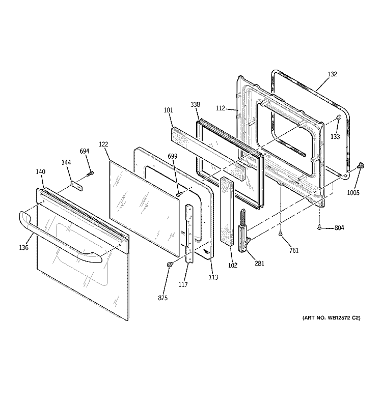 DOOR Diagram and Parts List for JKP48WF2WW  General Electric Wall Oven