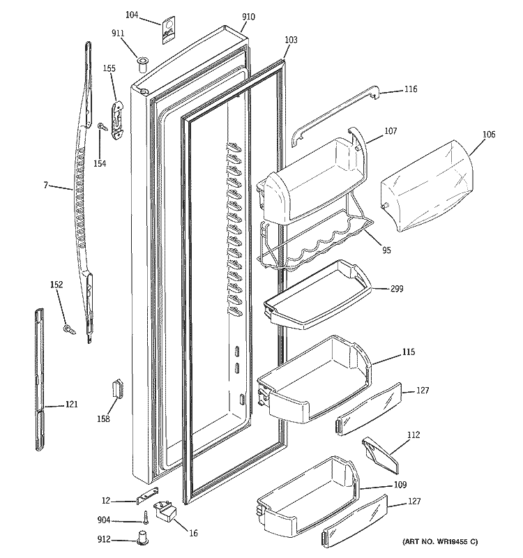 FRESH FOOD DOOR Diagram and Parts List for PSG25MCMHCWW  General Electric Refrigerator
