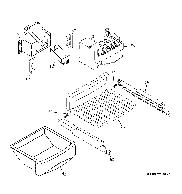 ICE MAKER & DISPENSER Diagram and Parts List for PSG25MCMHCWW  General Electric Refrigerator
