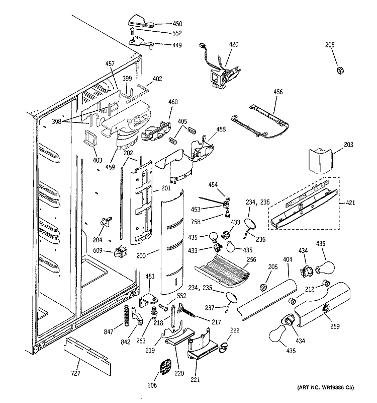 FRESH FOOD SECTION Diagram and Parts List for PSG25MCMHCWW  General Electric Refrigerator
