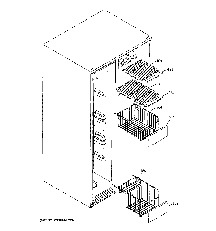 FREEZER SHELVES Diagram and Parts List for PSG25MIMHCWW  General Electric Refrigerator