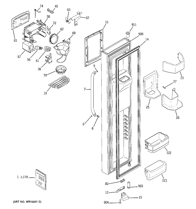 FREEZER DOOR Diagram and Parts List for PSR26LSQASS  General Electric Refrigerator