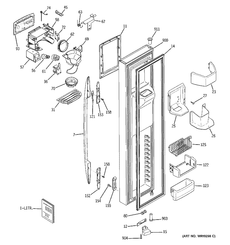FREEZER DOOR Diagram and Parts List for PSR26MSPASS  General Electric Refrigerator