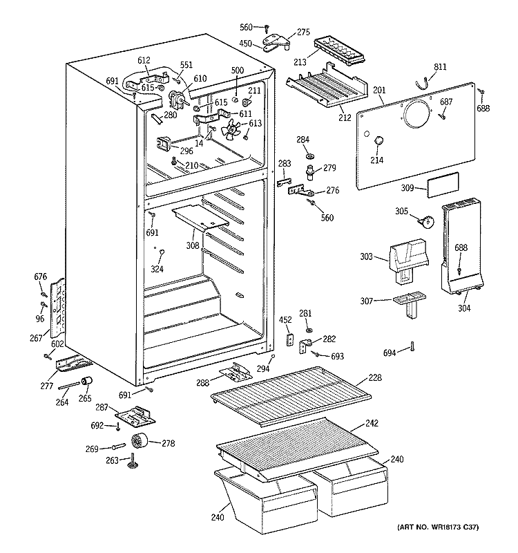 CABINET Diagram and Parts List for GTS18BBMERWW  General Electric Refrigerator