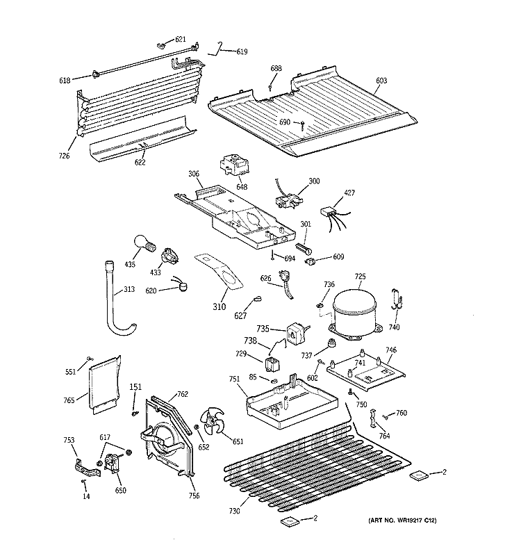 UNIT PARTS Diagram and Parts List for GTS18BBMERWW  General Electric Refrigerator