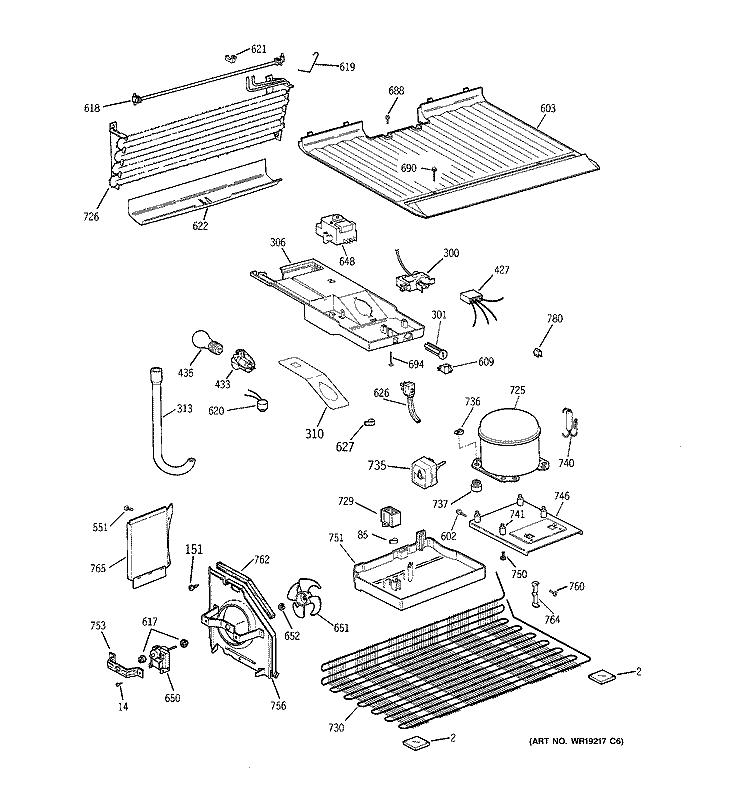 UNIT PARTS Diagram and Parts List for GTS18BBMFLWW  General Electric Refrigerator