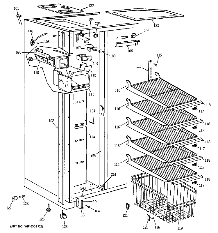 FREEZER SECTION Diagram and Parts List for BIS42AJB  General Electric Refrigerator