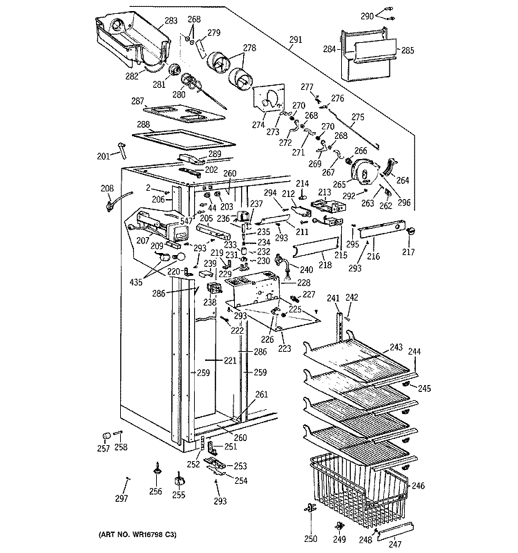 FREEZER SECTION Diagram and Parts List for BISB42EKC  General Electric Refrigerator