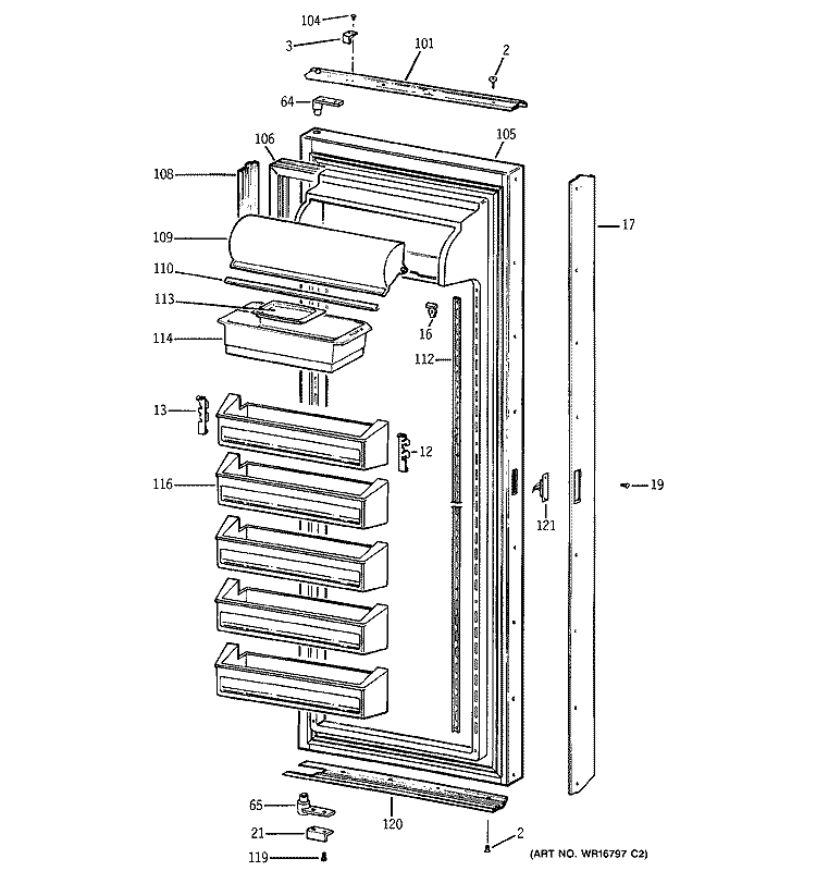 FRESH FOOD DOOR Diagram and Parts List for BISB42ELB  General Electric Refrigerator