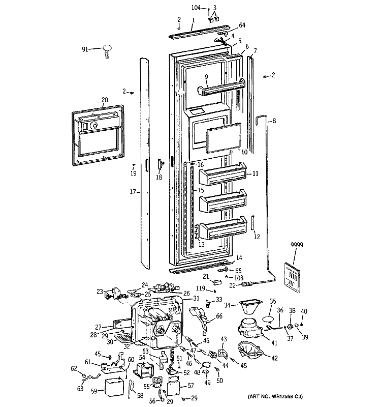 FREEZER DOOR Diagram and Parts List for BISB42ELE  General Electric Refrigerator