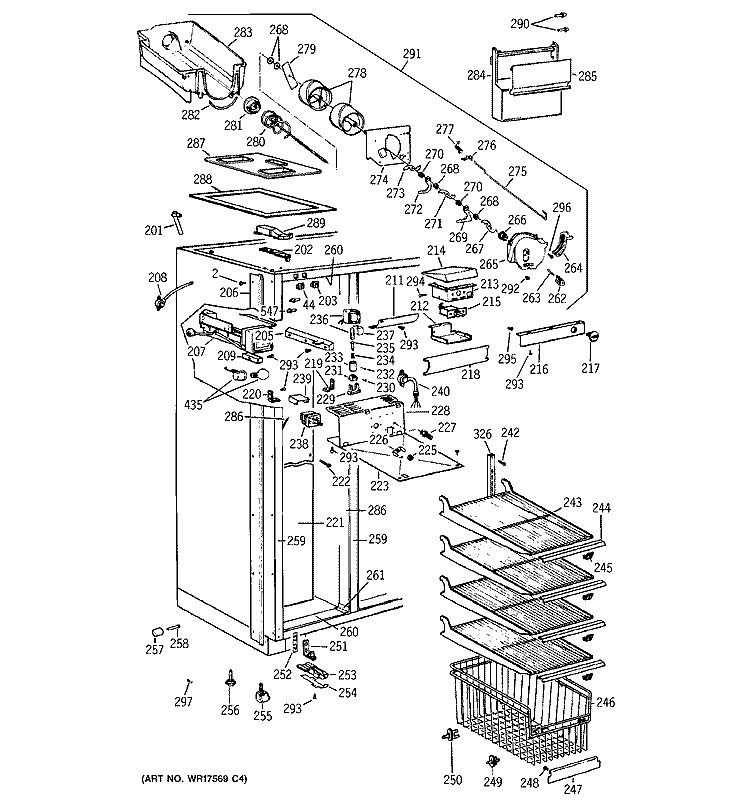 FREEZER SECTION Diagram and Parts List for BISB42ELE  General Electric Refrigerator