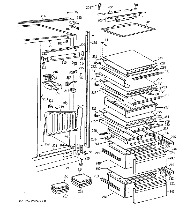 FRESH FOOD SECTION Diagram and Parts List for ZISB42EMB  General Electric Refrigerator