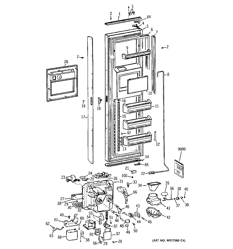 FREEZER DOOR Diagram and Parts List for ZISW42EMB  General Electric Refrigerator