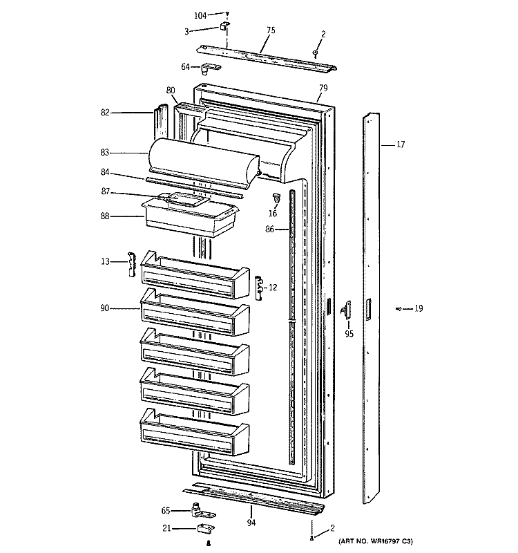 FRESH FOOD DOOR Diagram and Parts List for ZISW42EMB  General Electric Refrigerator