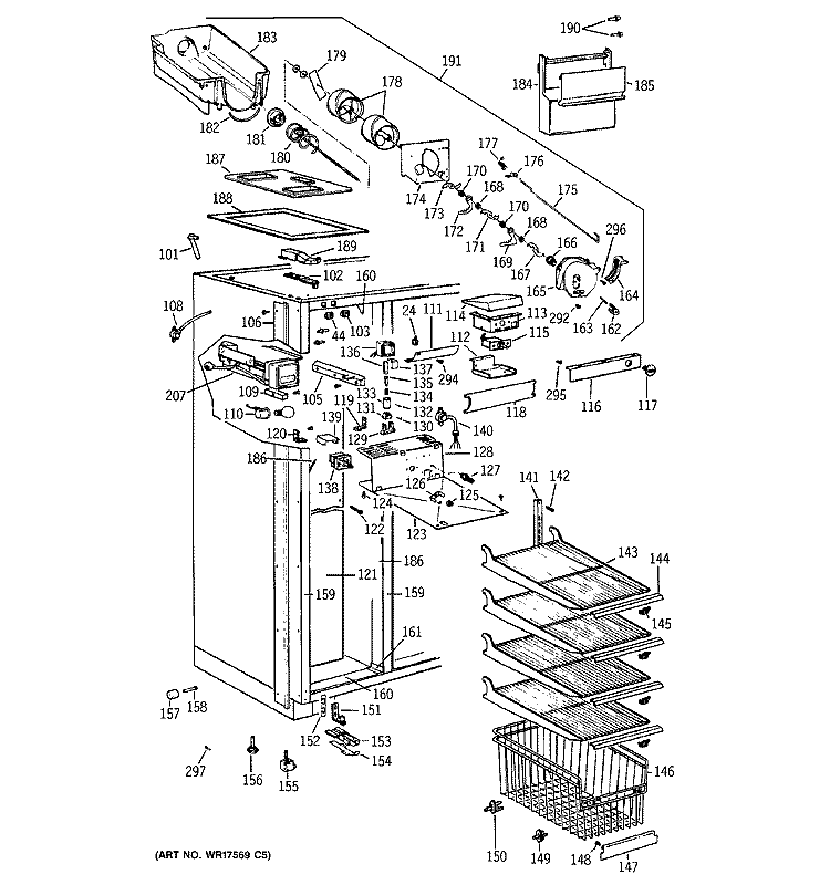 FREEZER SECTION Diagram and Parts List for ZISW42EMB  General Electric Refrigerator
