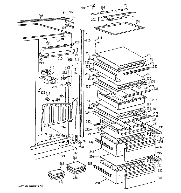 FRESH FOOD SECTION Diagram and Parts List for ZISW42EMB  General Electric Refrigerator