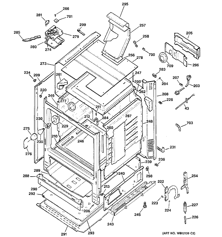 BODY PARTS Diagram and Parts List for JGBP24BEH1CT  General Electric Range