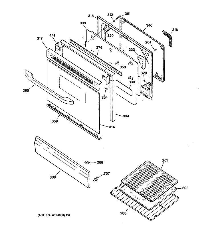 DOOR & DRAWER PARTS Diagram and Parts List for JGBP24BEH1CT  General Electric Range