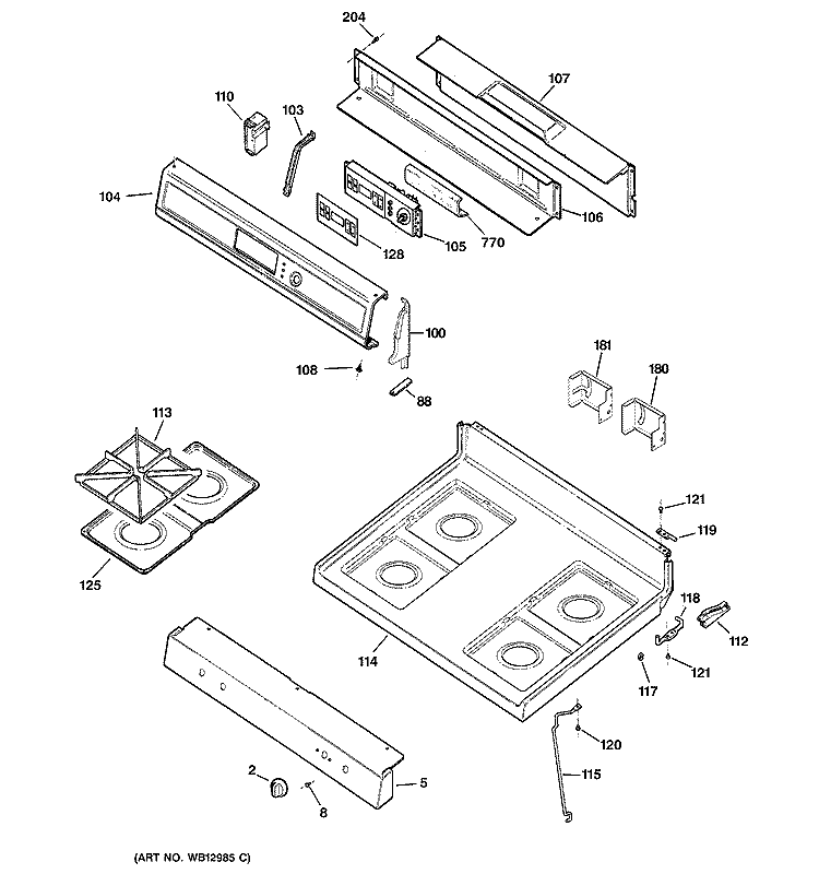 CONTROL PANEL & COOKTOP Diagram and Parts List for JGBP26CEH1CC  General Electric Range