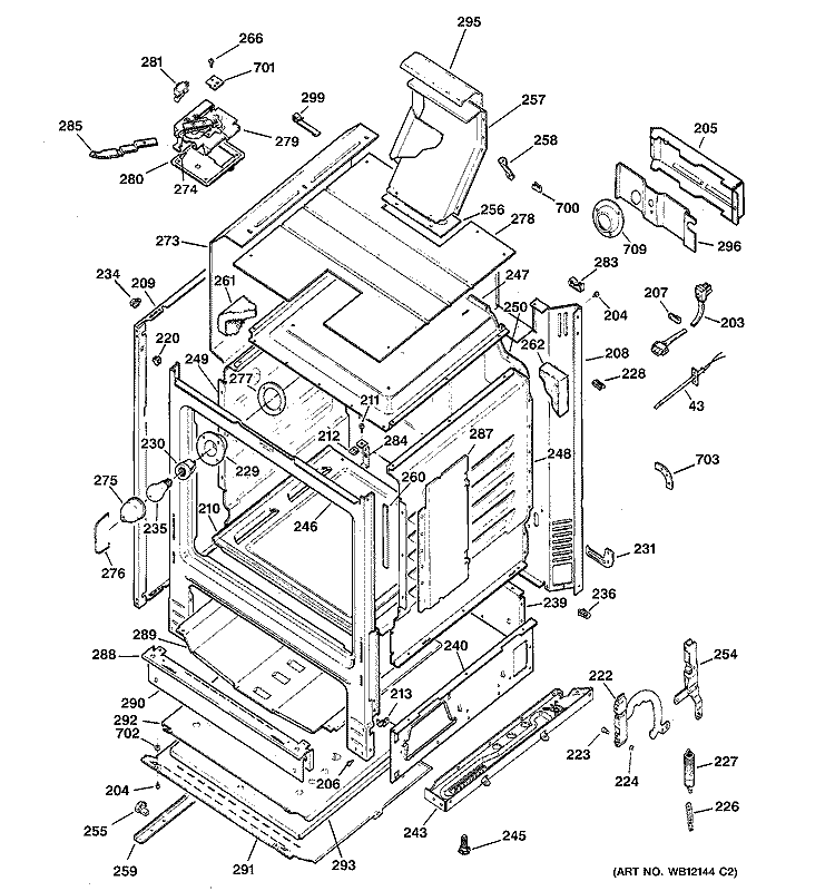 BODY PARTS Diagram and Parts List for JGBP26CEH1CC  General Electric Range