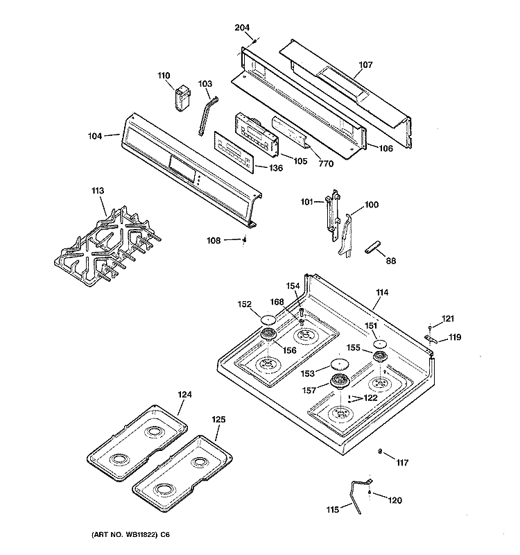 CONTROL PANEL & COOKTOP Diagram and Parts List for JGBP80CEH1CC  General Electric Range
