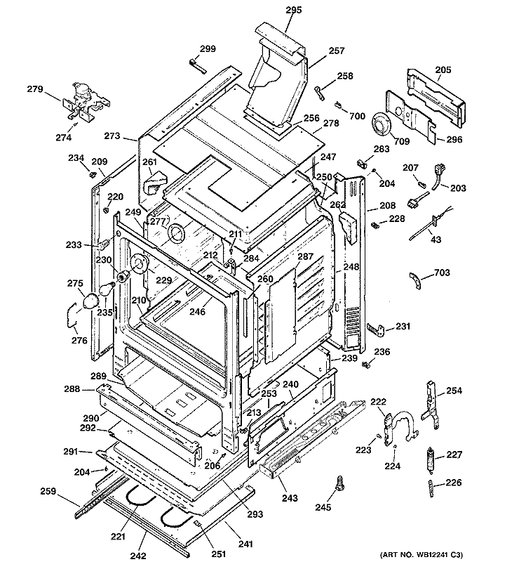 BODY PARTS Diagram and Parts List for JGBP85WEH1WW  General Electric Range