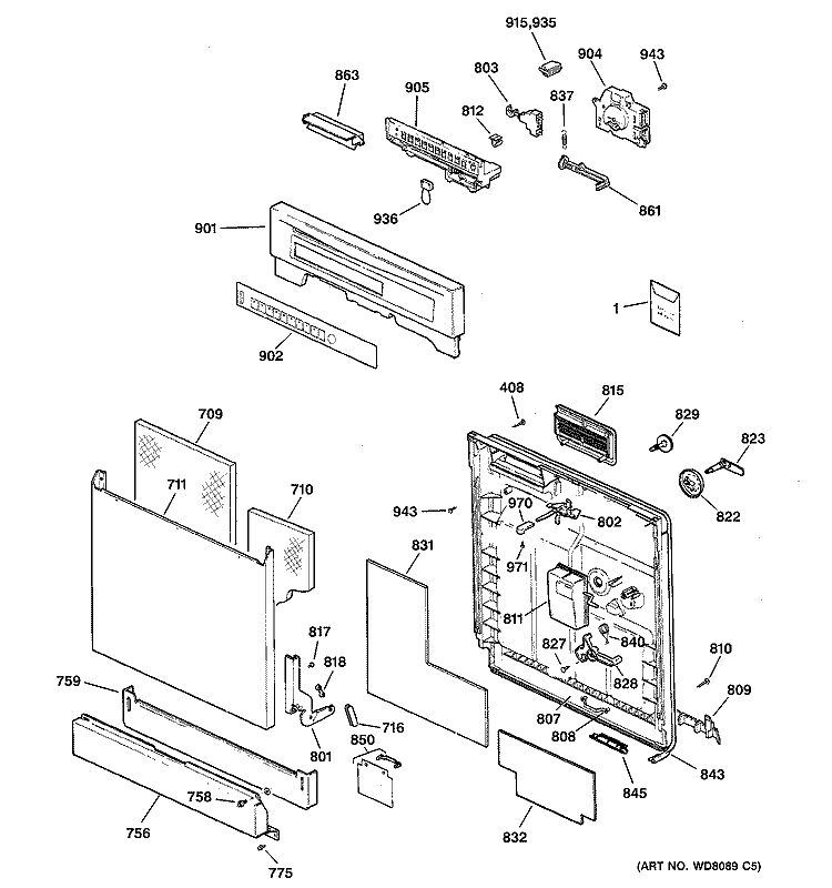 ESCUTCHEON & DOOR ASSEMBLY Diagram and Parts List for GSD5560G00SS  General Electric Dishwasher
