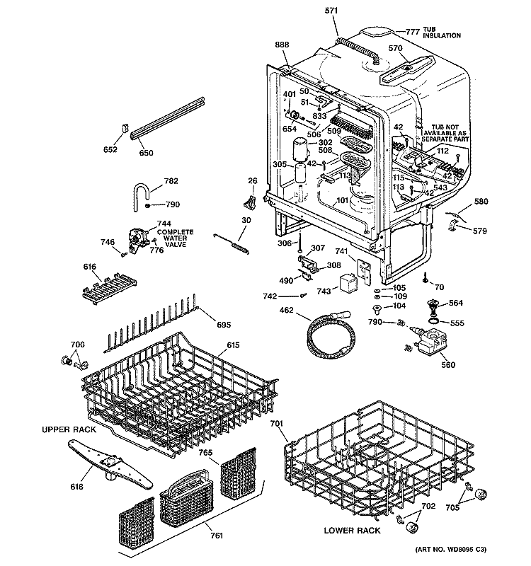 BODY PARTS Diagram and Parts List for GSD5560G00SS  General Electric Dishwasher