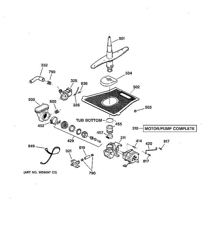 MOTOR - PUMP MECHANISM Diagram and Parts List for GSD5560G00SS  General Electric Dishwasher