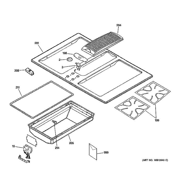 COOKTOP Diagram and Parts List for JGP979WEF2WW  General Electric Cooktop