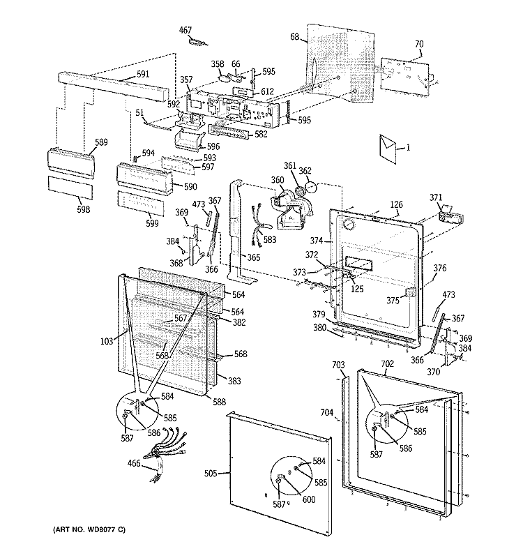 DOOR ASSEMBLY Diagram and Parts List for PDW8000G0BB  General Electric Dishwasher