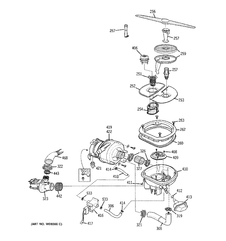 SUMP ASSEMBLY Diagram and Parts List for PDW8000G0BB  General Electric Dishwasher