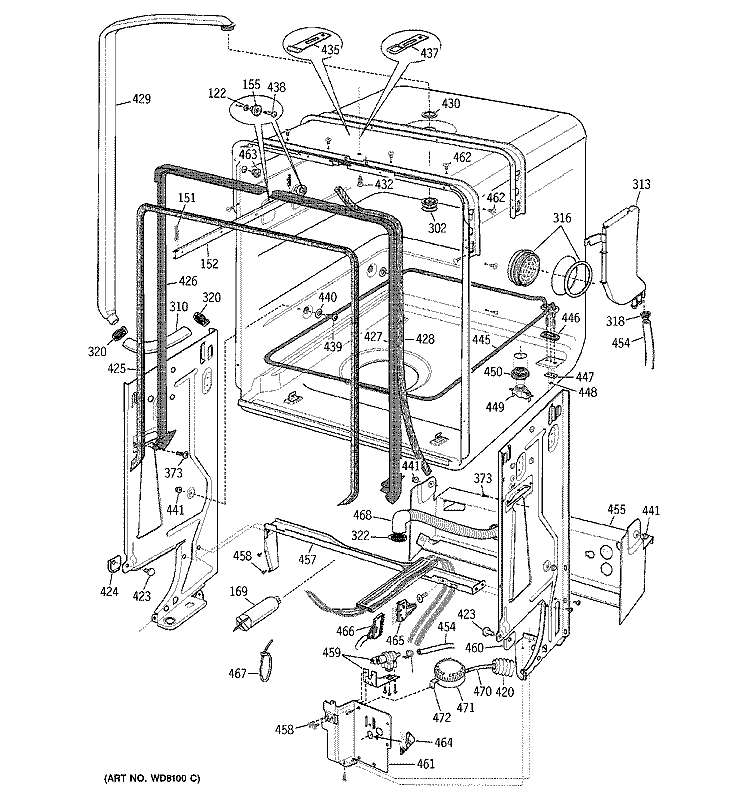 LINER ASSEMBLY Diagram and Parts List for ZBD6400G00BB  General Electric Dishwasher