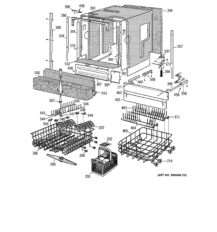 BASKET & WRAP ASSEMBLY Diagram and Parts List for ZBD6700G00WW  General Electric Dishwasher