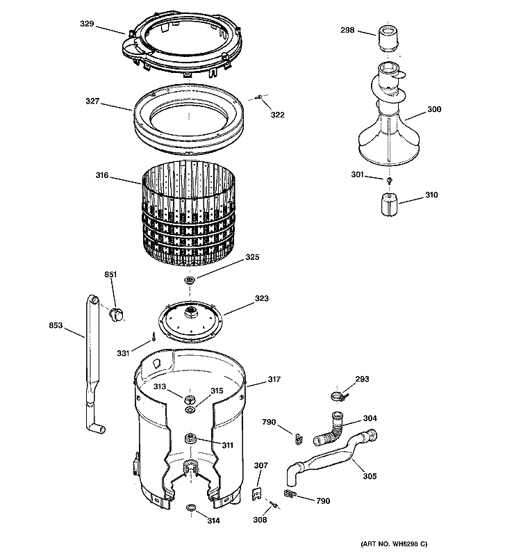 TUB, BASKET & AGITATOR Diagram and Parts List for WPSB8060B9WW  General Electric Washer
