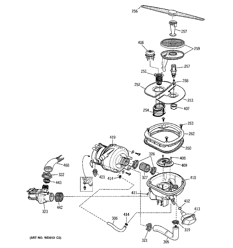 SUMP ASSEMBLY Diagram and Parts List for ZBD6905G00SS  General Electric Dishwasher