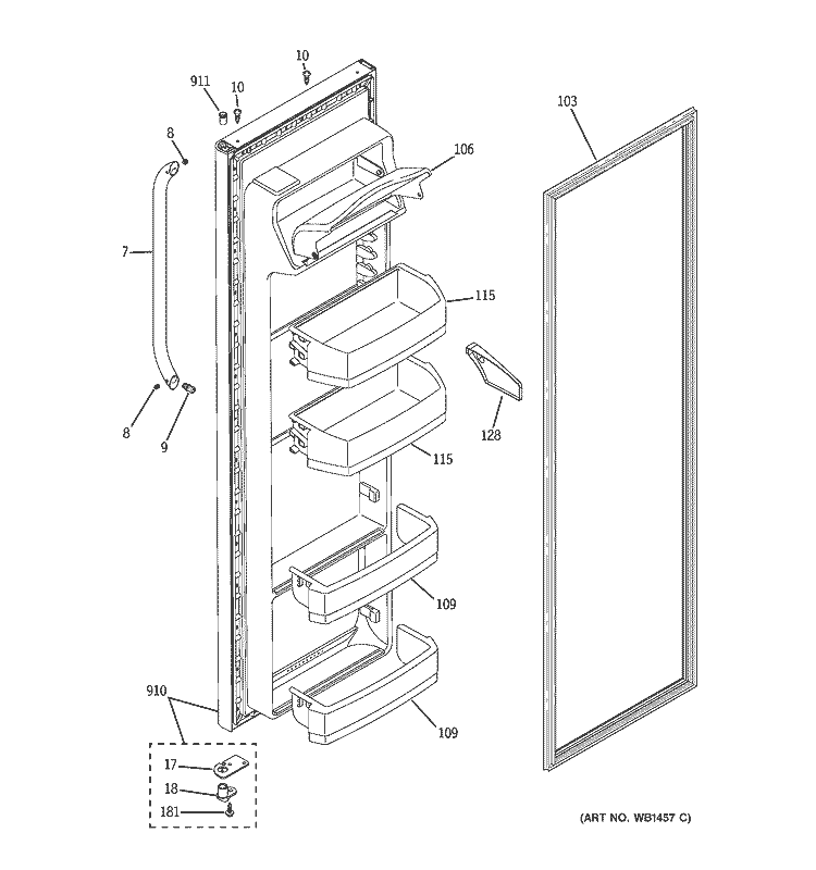 FRESH FOOD DOOR Diagram and Parts List for GSH25SGRBSS  General Electric Refrigerator