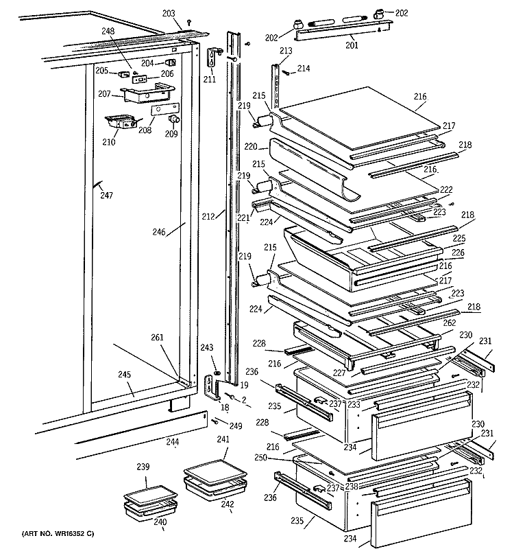 FRESH FOOD SECTION Diagram and Parts List for BIS42AJD  General Electric Refrigerator