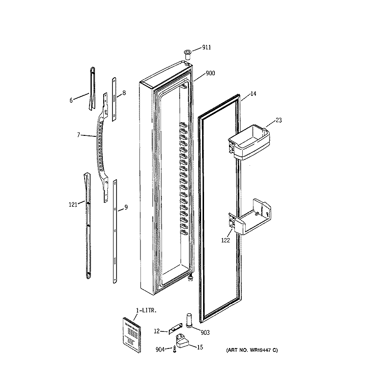 FREEZER DOOR Diagram and Parts List for GSR23YBPAWW  General Electric Refrigerator