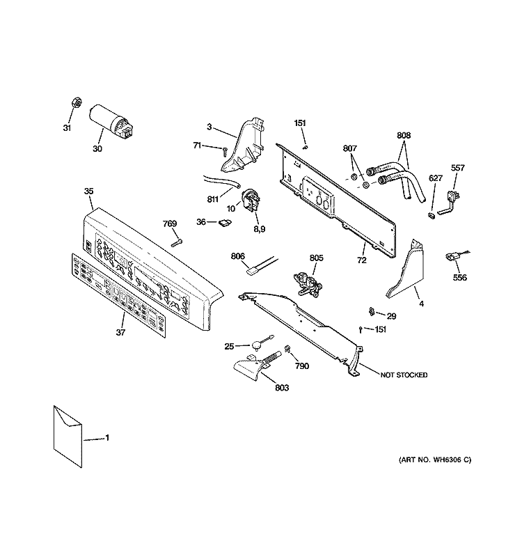 CONTROLS & BACKSPLASH Diagram and Parts List for WPRB9250D0CC  General Electric Washer