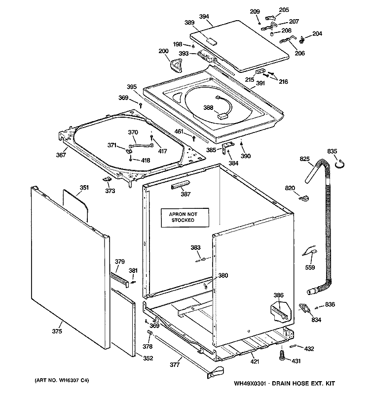 CABINET, COVER & FRONT PANEL Diagram and Parts List for WPRB9250D0CC  General Electric Washer