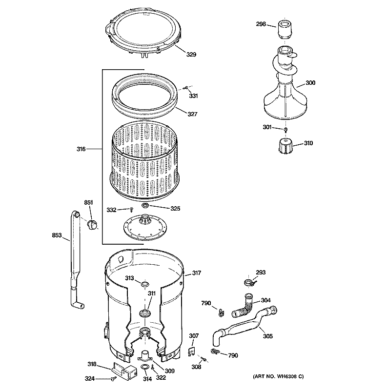 TUB, BASKET & AGITATOR Diagram and Parts List for WPRB9250D0CC  General Electric Washer