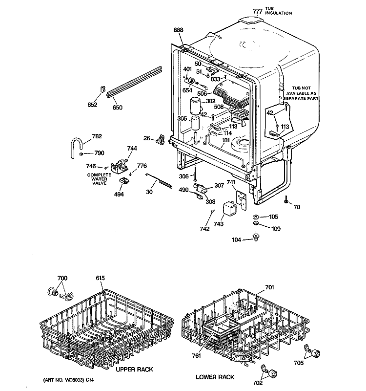 BODY PARTS Diagram and Parts List for GSD1100G02WW  General Electric Dishwasher