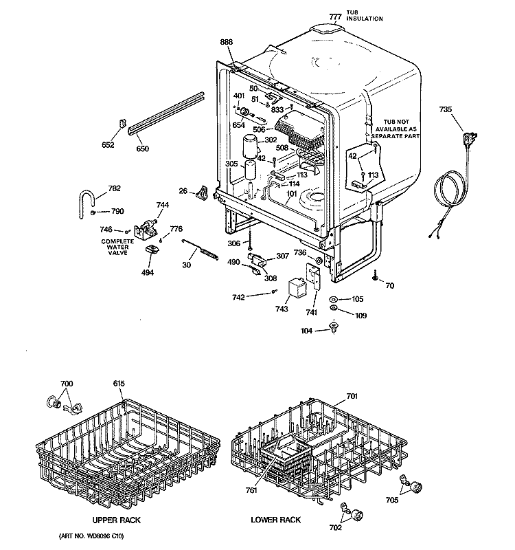 BODY PARTS Diagram and Parts List for GSD2001G02WW  General Electric Dishwasher