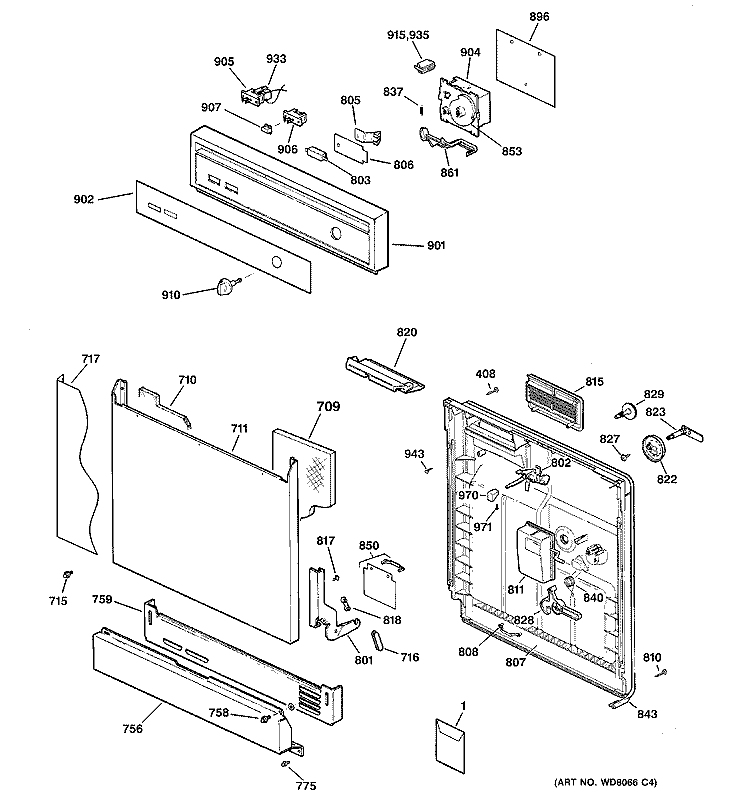 ESCUTCHEON & DOOR ASSEMBLY Diagram and Parts List for GSD2201G02WW  General Electric Dishwasher