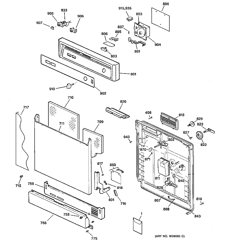 ESCUTCHEON & DOOR ASSEMBLY Diagram and Parts List for GSM2100G02CC  General Electric Dishwasher